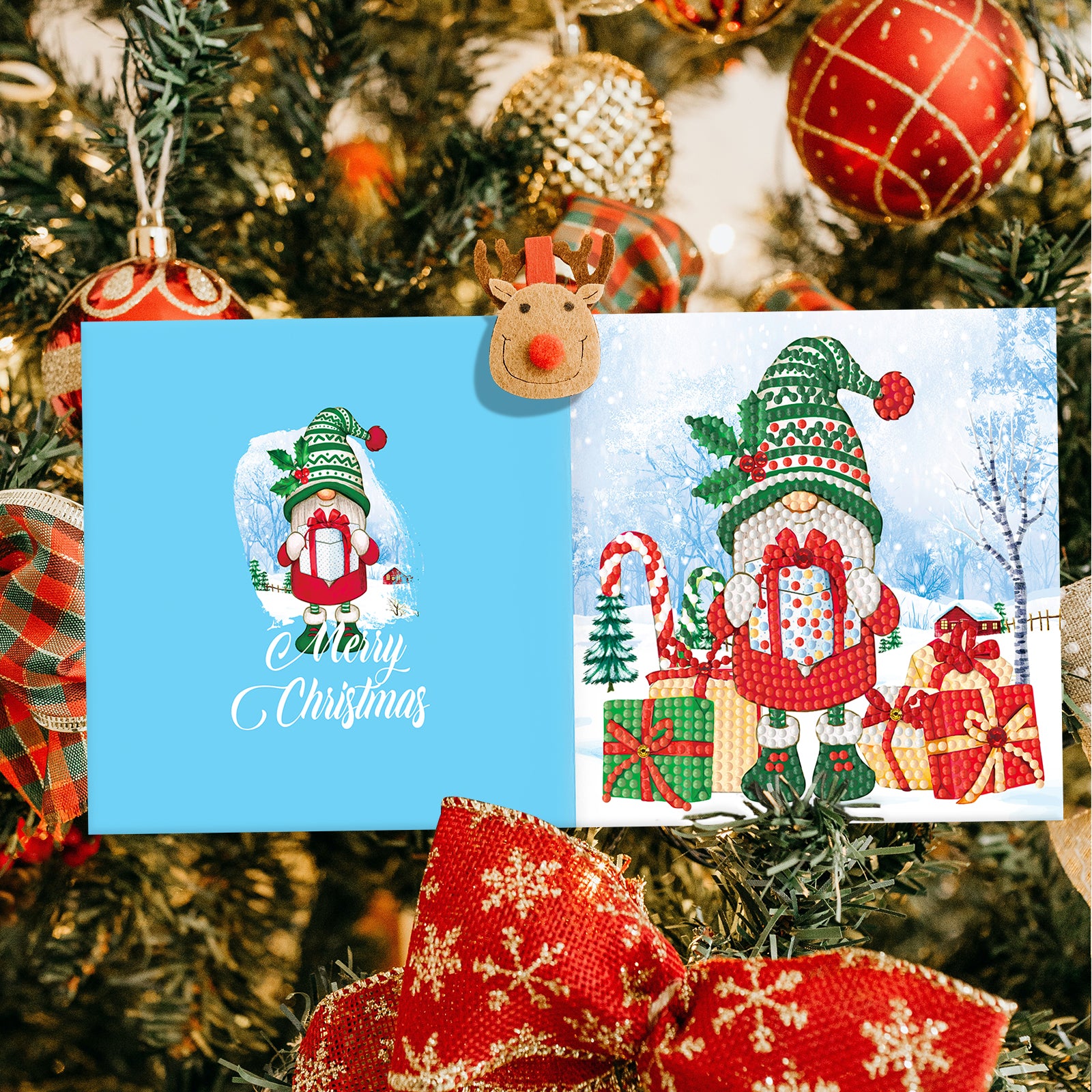 Créez votre propre magie de vacances avec des cartes de Noël dans cette broderie diamant. Groupe de 12 cartes de voeux de Noël en perles - j'adore la broderie diamant