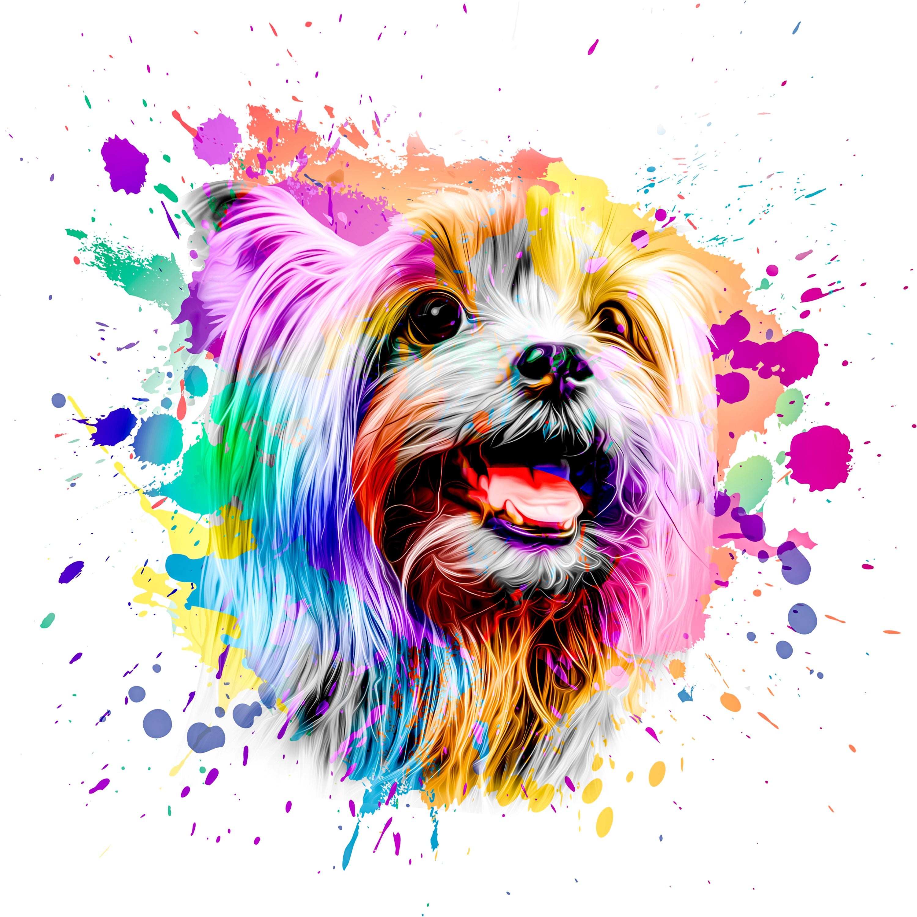 Sentez le caractère artistique et l’attrait du Yorkshire terrier coloré dans cette broderie diamant. Chien Yorkshire Colore - j'adore la broderie diamant