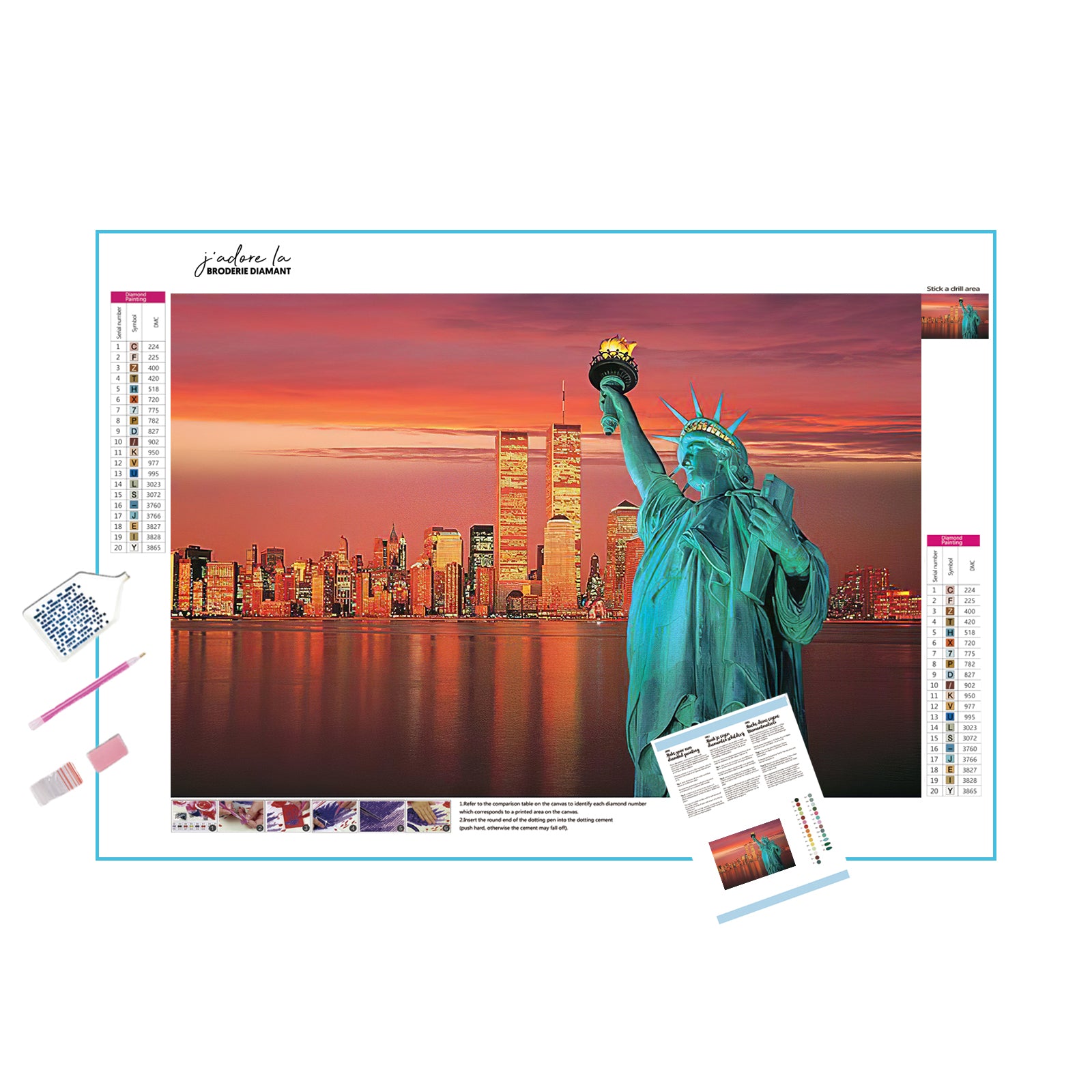 Mode unique, gratte-ciel et diversité culturelle à new york dans cette broderie diamant. Déesse de New York - j'adore la broderie diamant