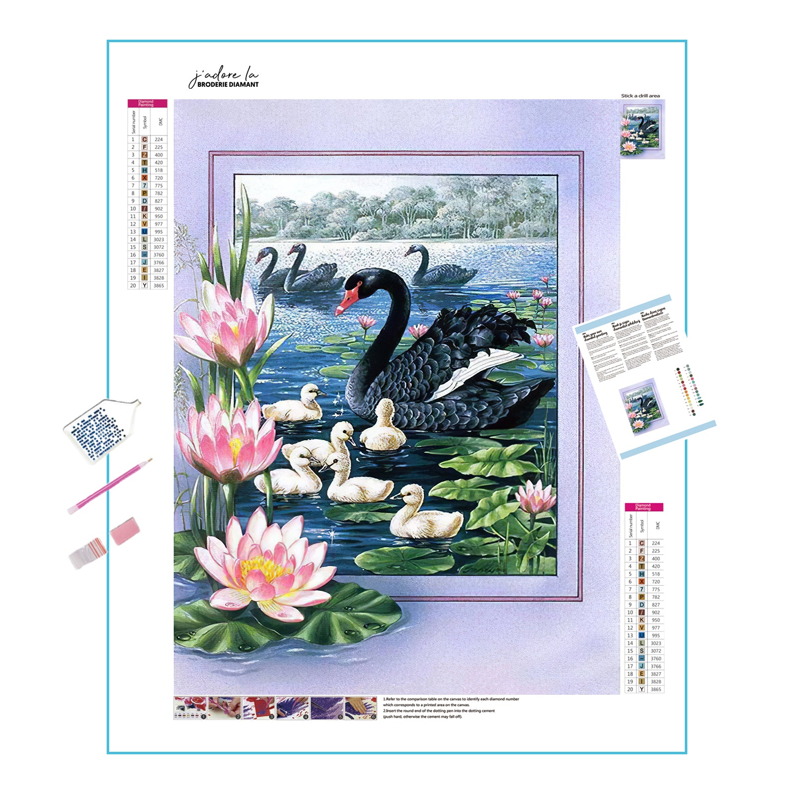 Symbole d’élégance et d’élégance dans cette broderie diamant. Cygne noir - j'adore la broderie diamant