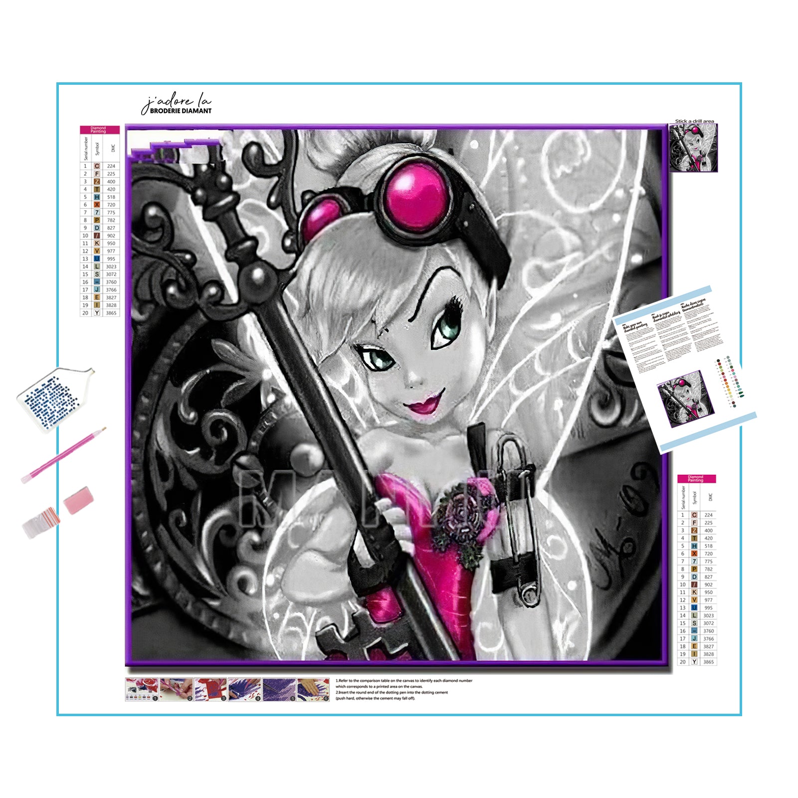 Dans cette broderie diamant，la fée en costume rose a des ailes transparentes et magnifiques. Fée Clochette en Rose - j'adore la broderie diamant