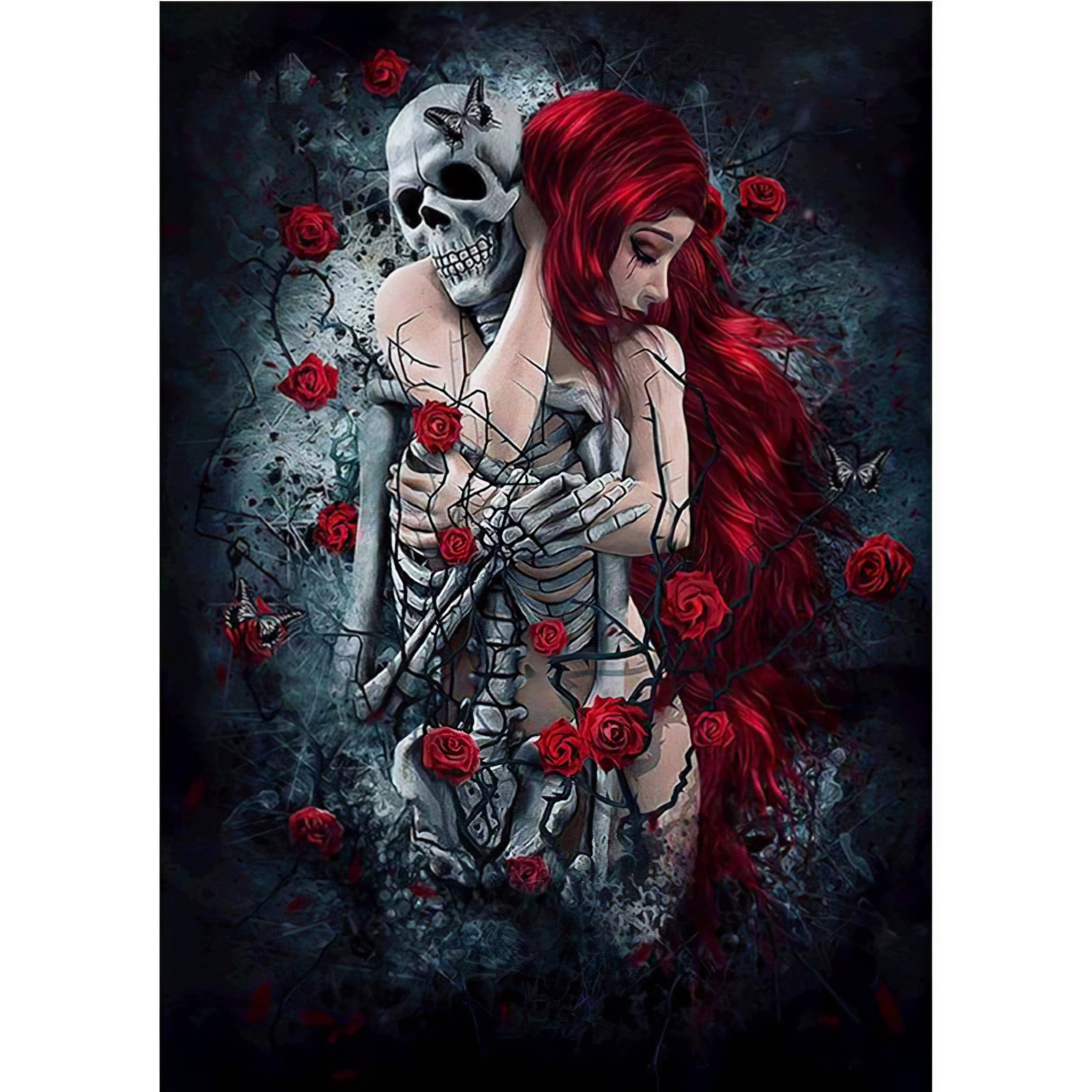 Une réflexion sur le sens de la vie et le sens de l’existence dans cette broderie diamant. Fille avec crâne - j'adore la broderie diamant