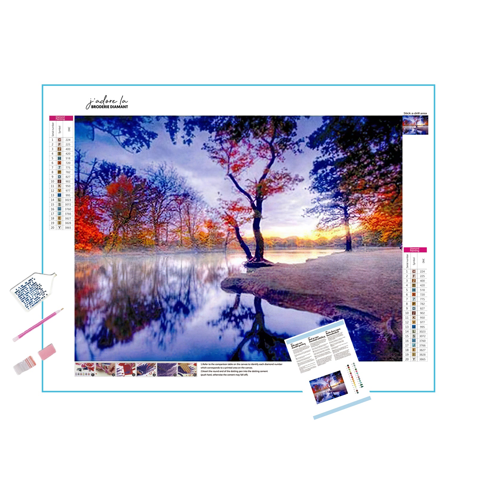 Vivez la tranquillité de l’automne avec Lac avec Érable dans cette broderie diamant. Lac avec Érable - j'adore la broderie diamant