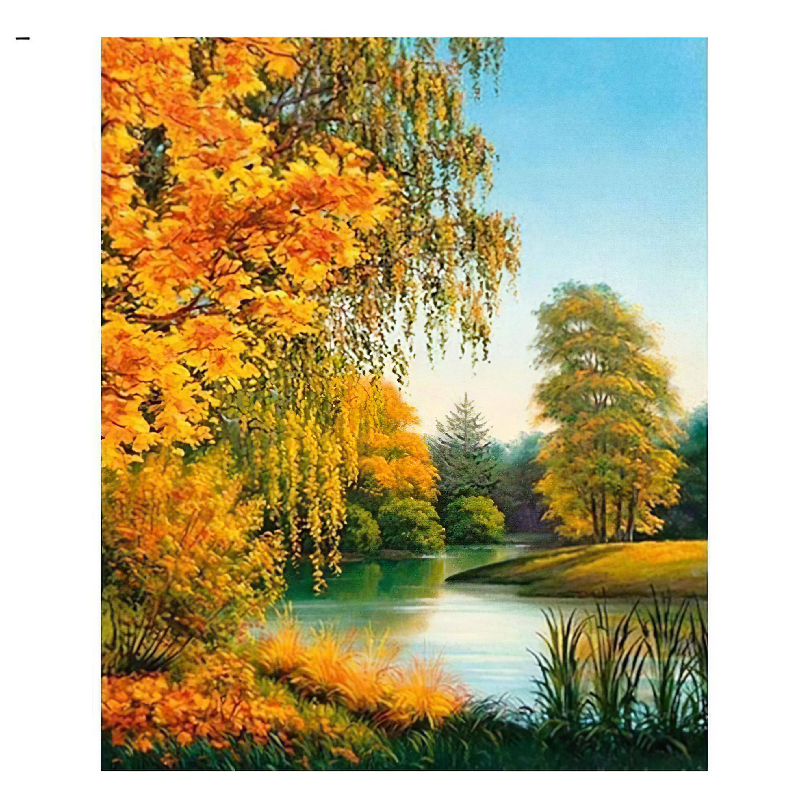 Des tons riches dessinent la chaleur de l’automne dans cette broderie diamant.  Paysage d'automne - j'adore la broderie diamant