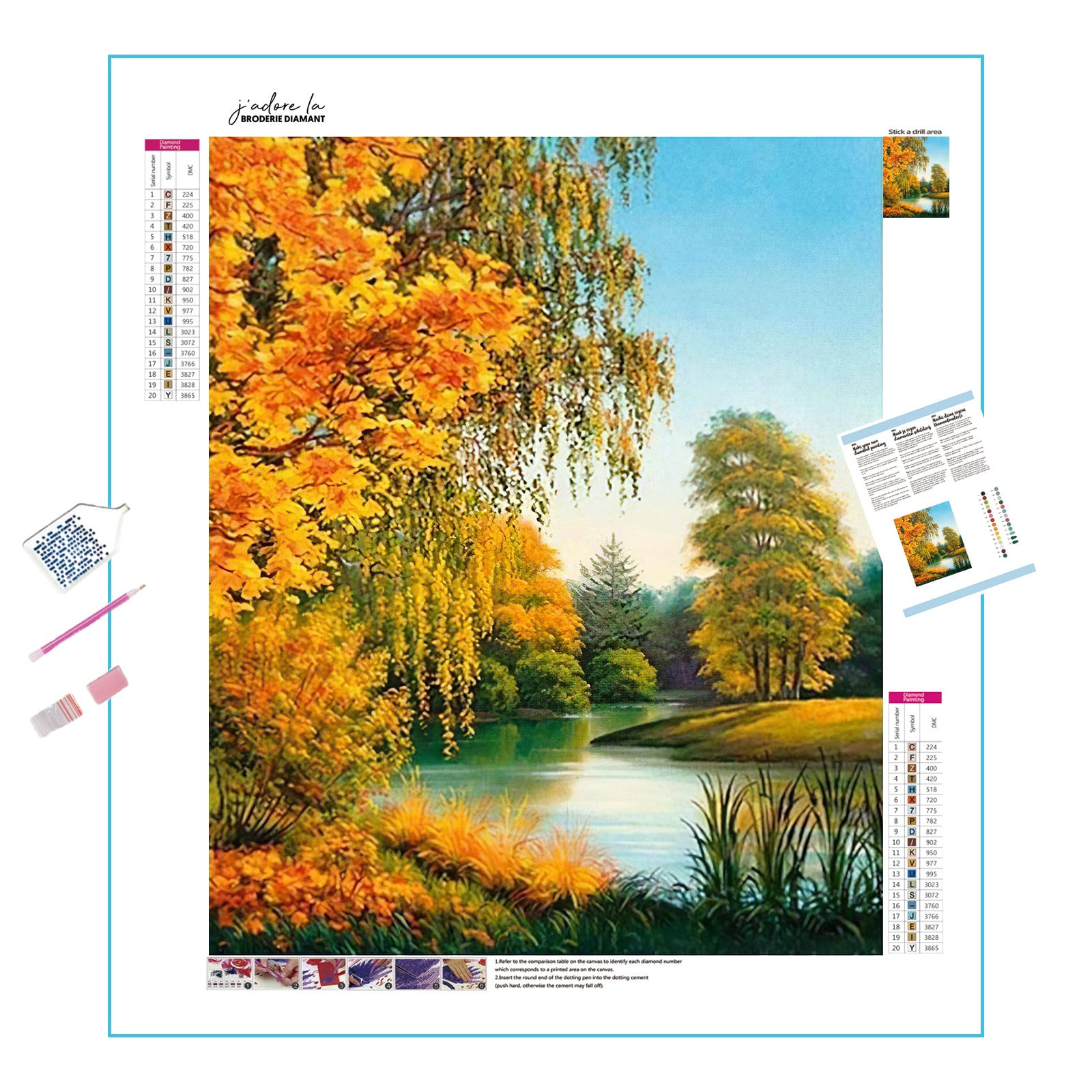 Des tons riches dessinent la chaleur de l’automne dans cette broderie diamant.  Paysage d'automne - j'adore la broderie diamant