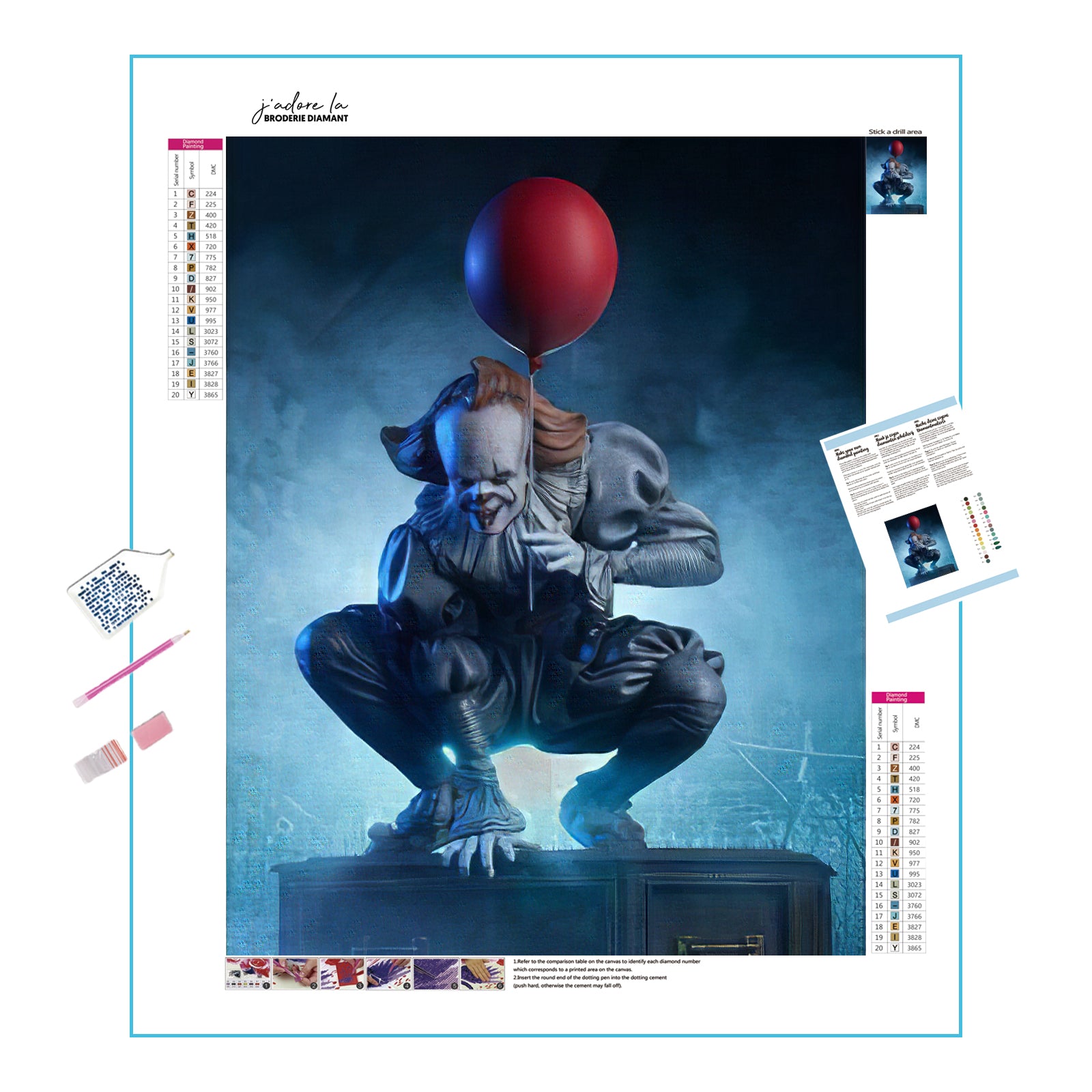 Affrontez vos peurs avec des œuvres d’art effrayantes dans cette broderie diamant. TI Pennywise- j'adore la broderie diamant