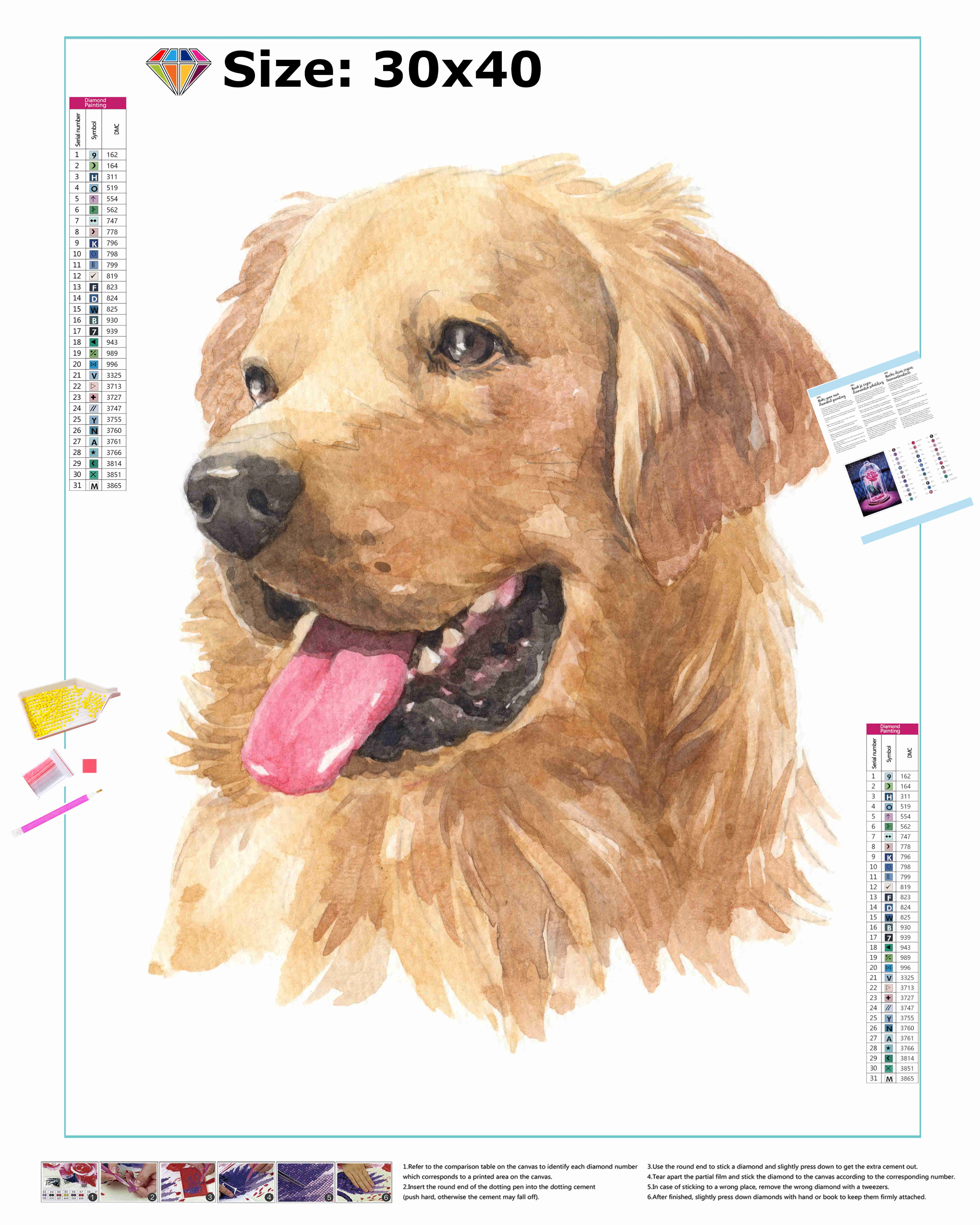 Ressentez l’affinité et la convivialité du golden retriever dans cette broderie diamant. Chien Golden Retriever - j'adore la broderie diamant