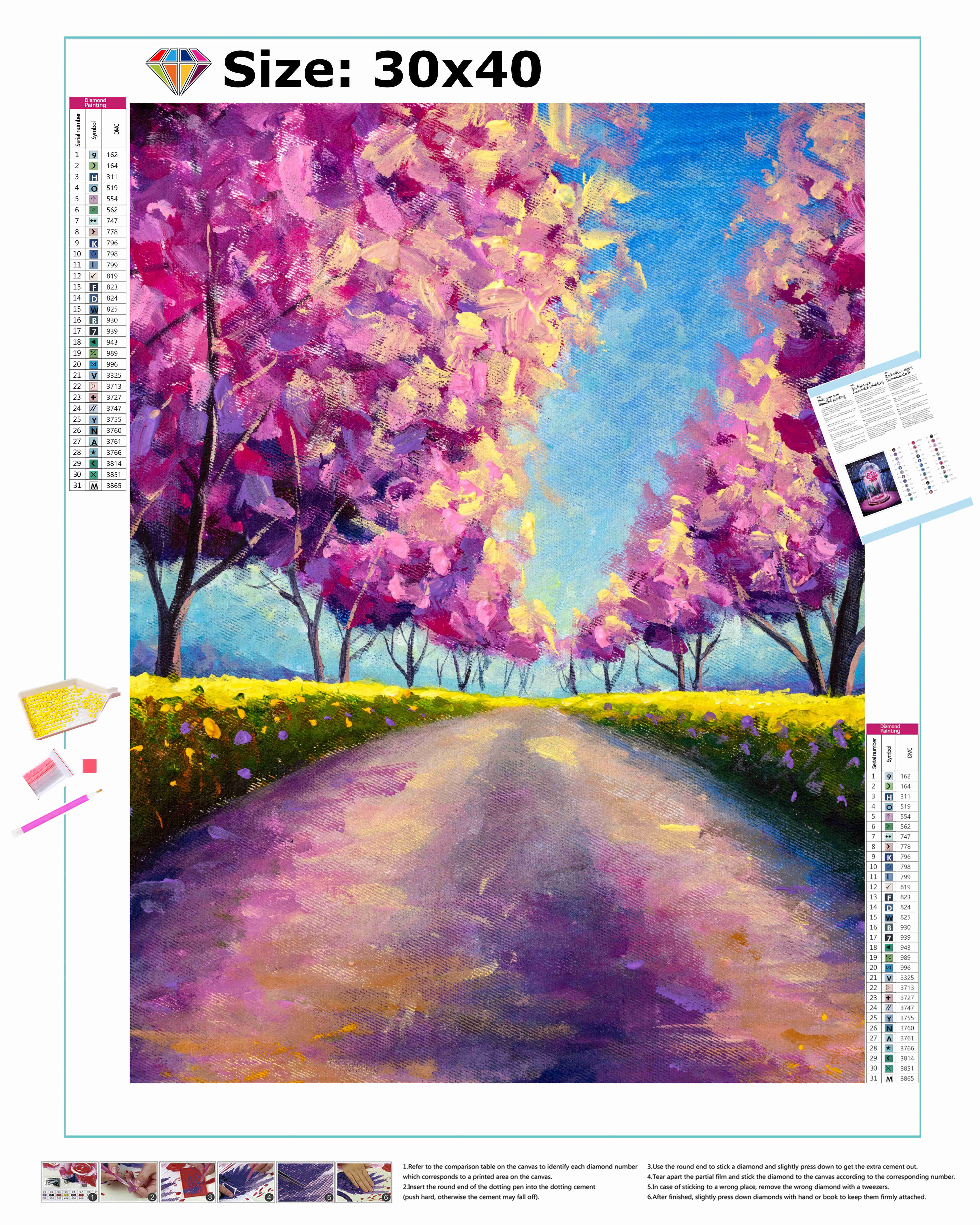 Montrant les cerisiers en pleine floraison au printemps dans cette broderie diamant,laissez le spectateur sentir la vie et la chaleur du printemps. Cerisier Sakura Fleurs Peinture - j'adore la broderie diamant
