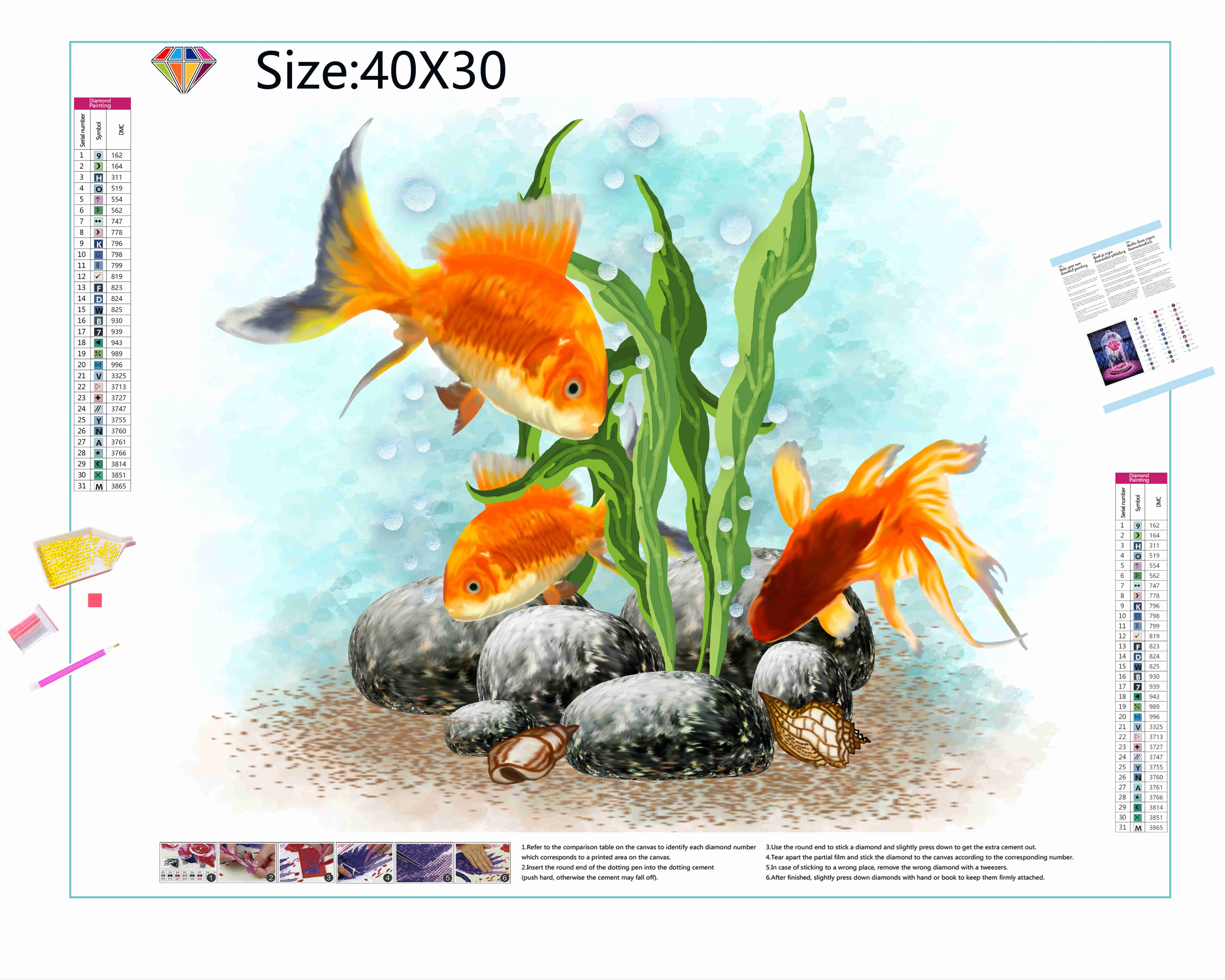Les poissons rouges et les plantes aquatiques forment une image harmonieuse et sereine dans cette broderie diamant. Poisson Rouge - j'adore la broderie diamant