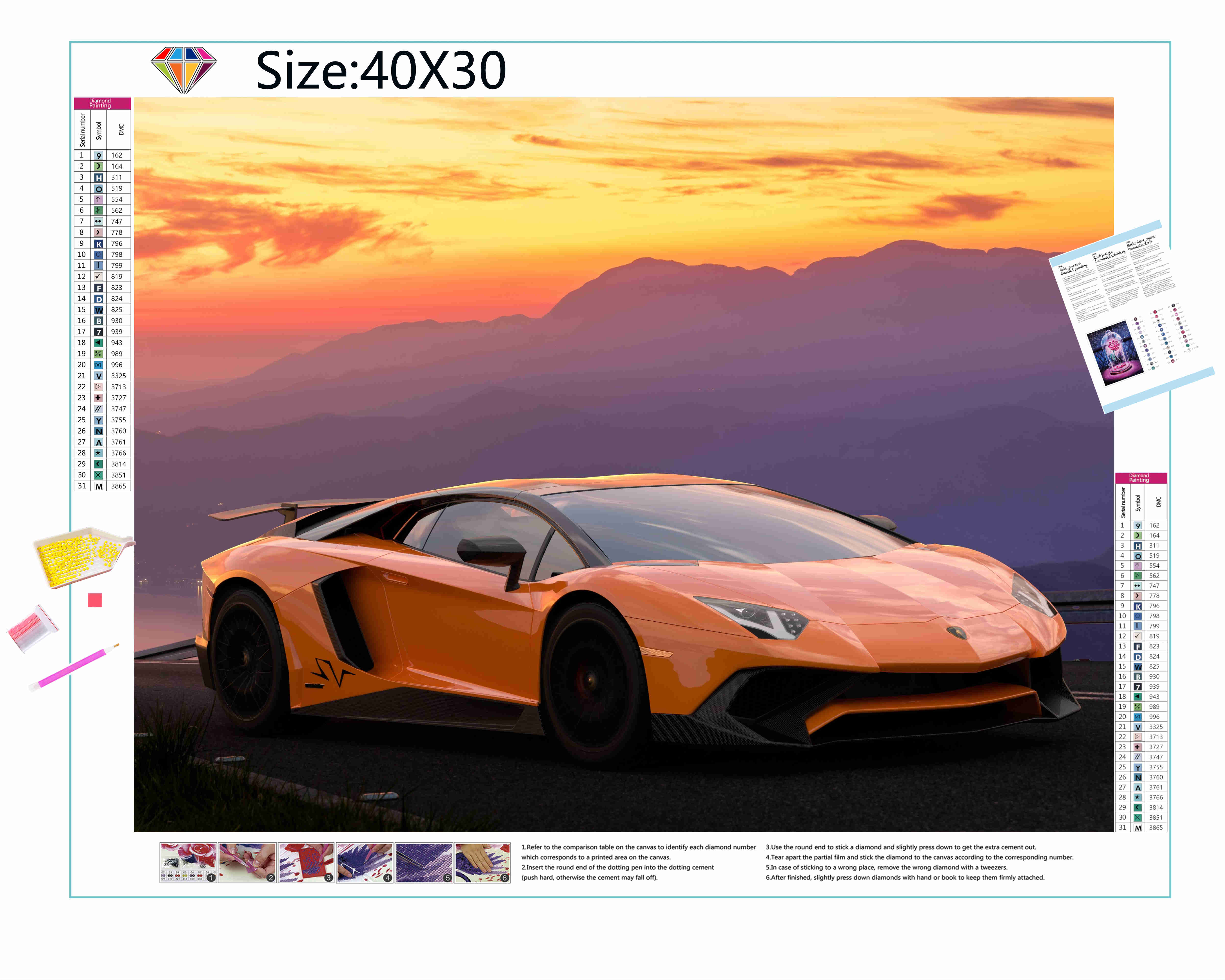 Sentez la puissance et le charme de lamborghini dans cette broderie diamant. Voiture Lamborghini Beau Paysage - j'adore la broderie diamant