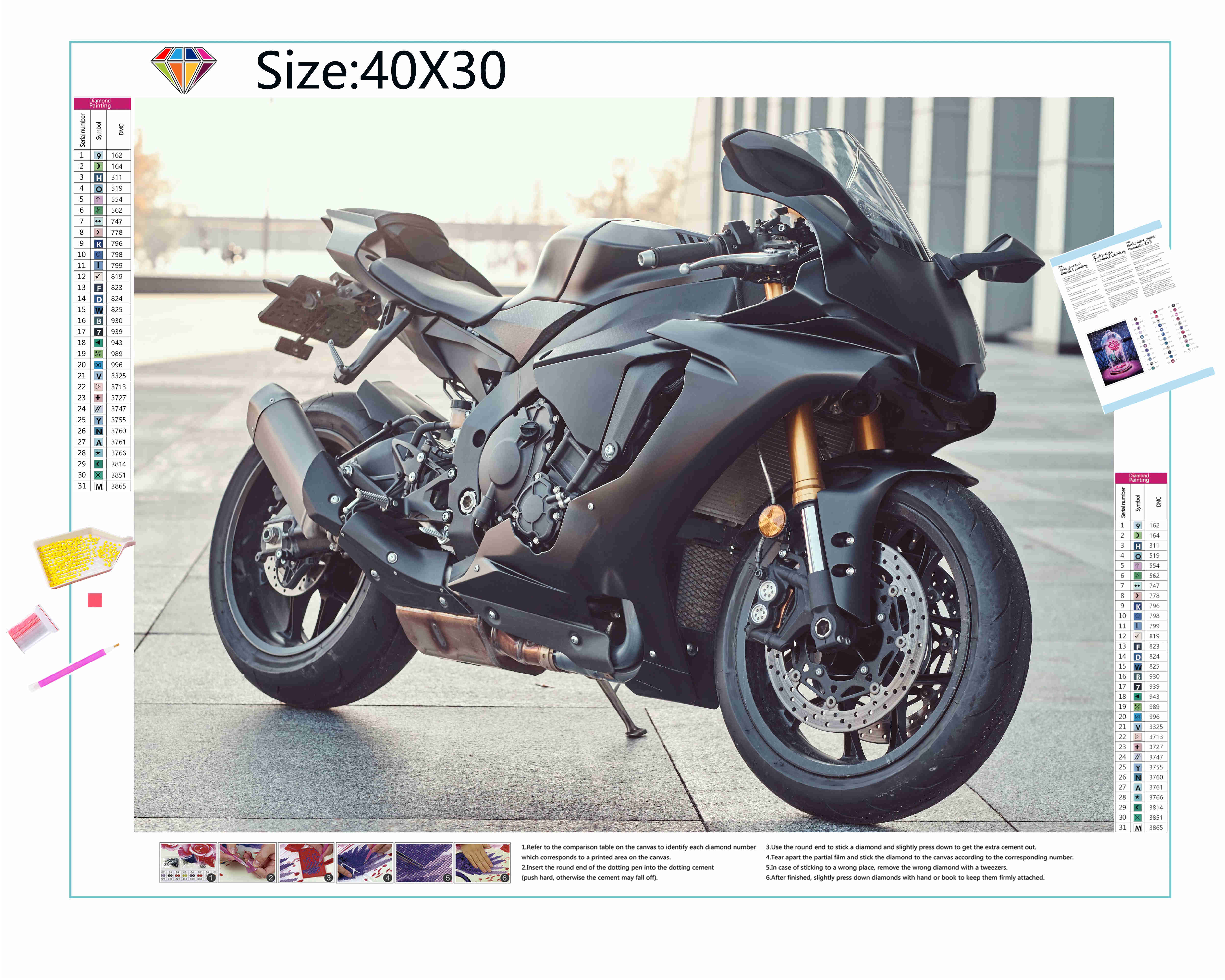Découvrez la puissance et la beauté de la Moto dans cette broderie diamant. Moto Noir - j'adore la broderie diamant