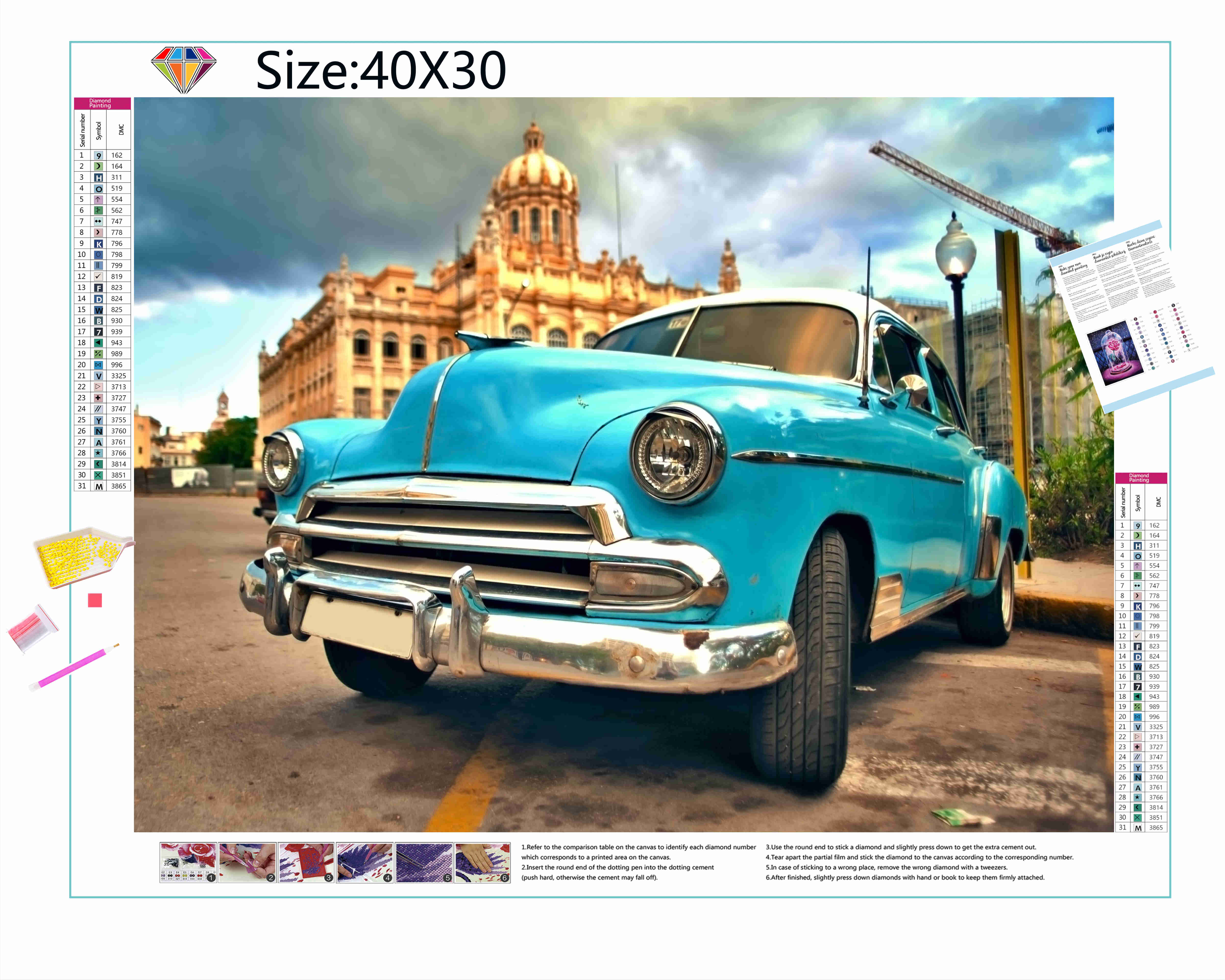 Les voitures classiques de la havane sont une icône visuelle unique et fascinante de la capitale cubaine dans cette broderie diamant. Voiture Classique à Havana - j'adore la broderie diamant