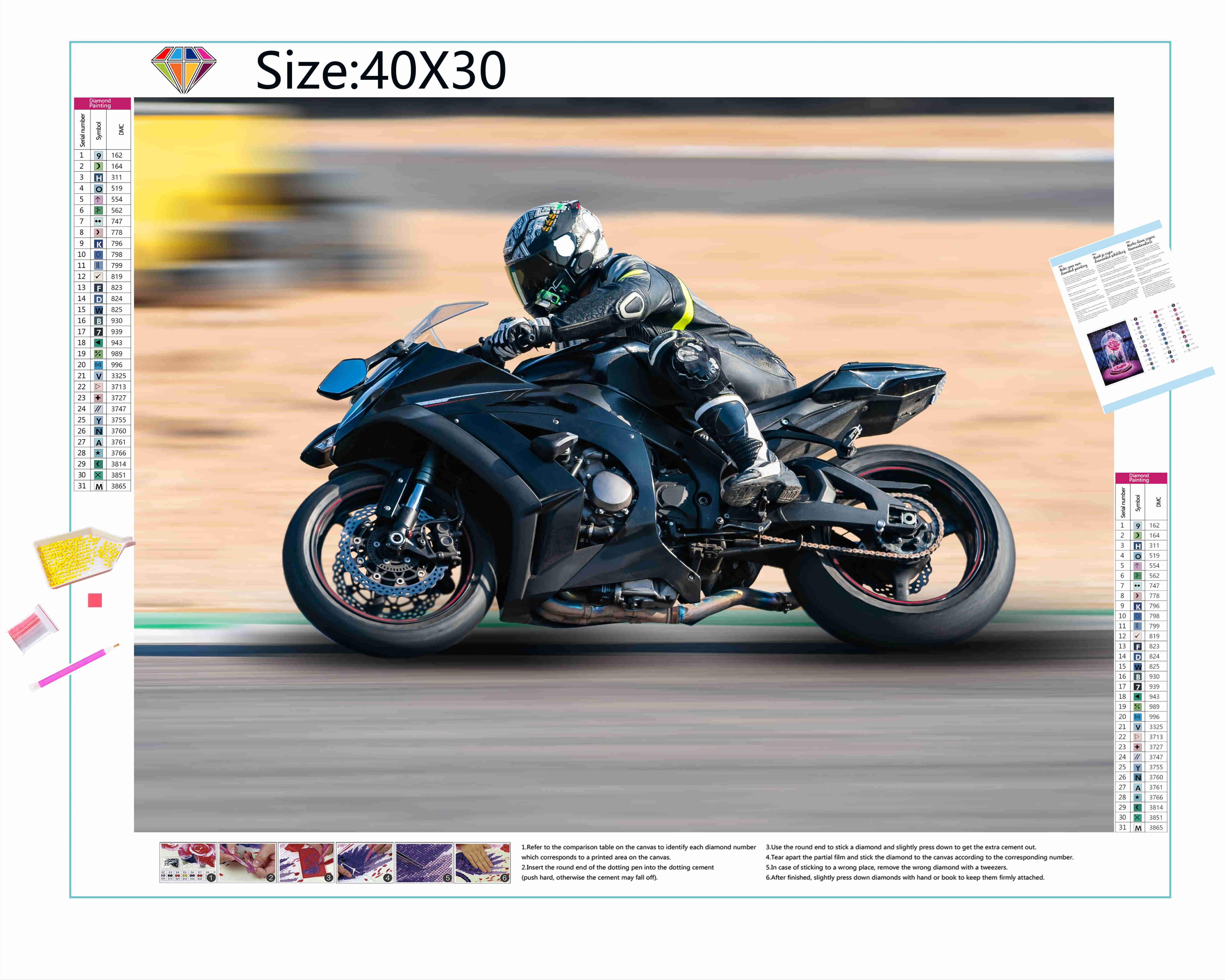 Vivez la vitesse et la passion de la Moto Course dans cette broderie diamant. Moto Course - j'adore la broderie diamant