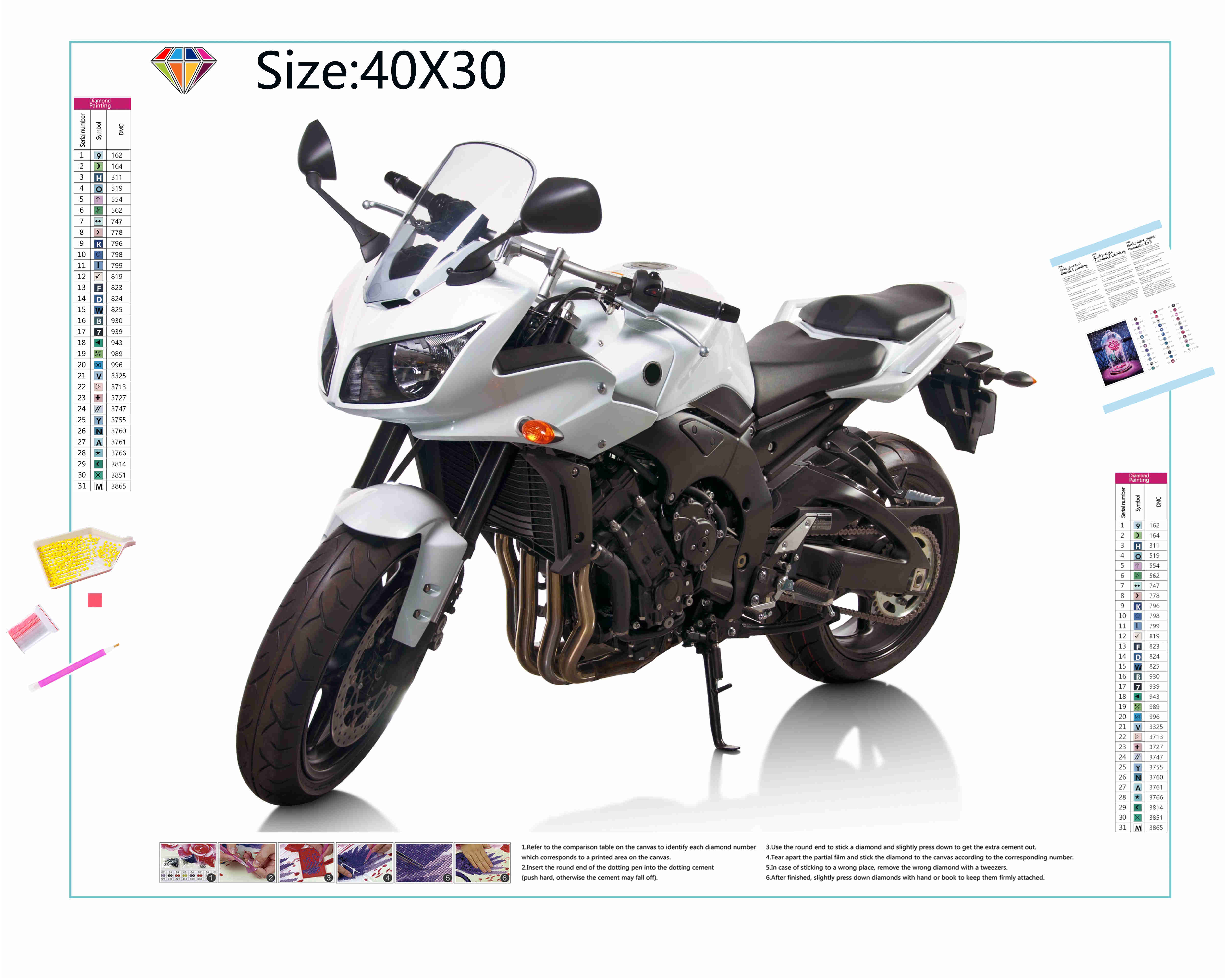 Découvrez les détails et le charme de la moto japonaise dans cette broderie diamant. Moto Japonais Blanc - j'adore la broderie diamant