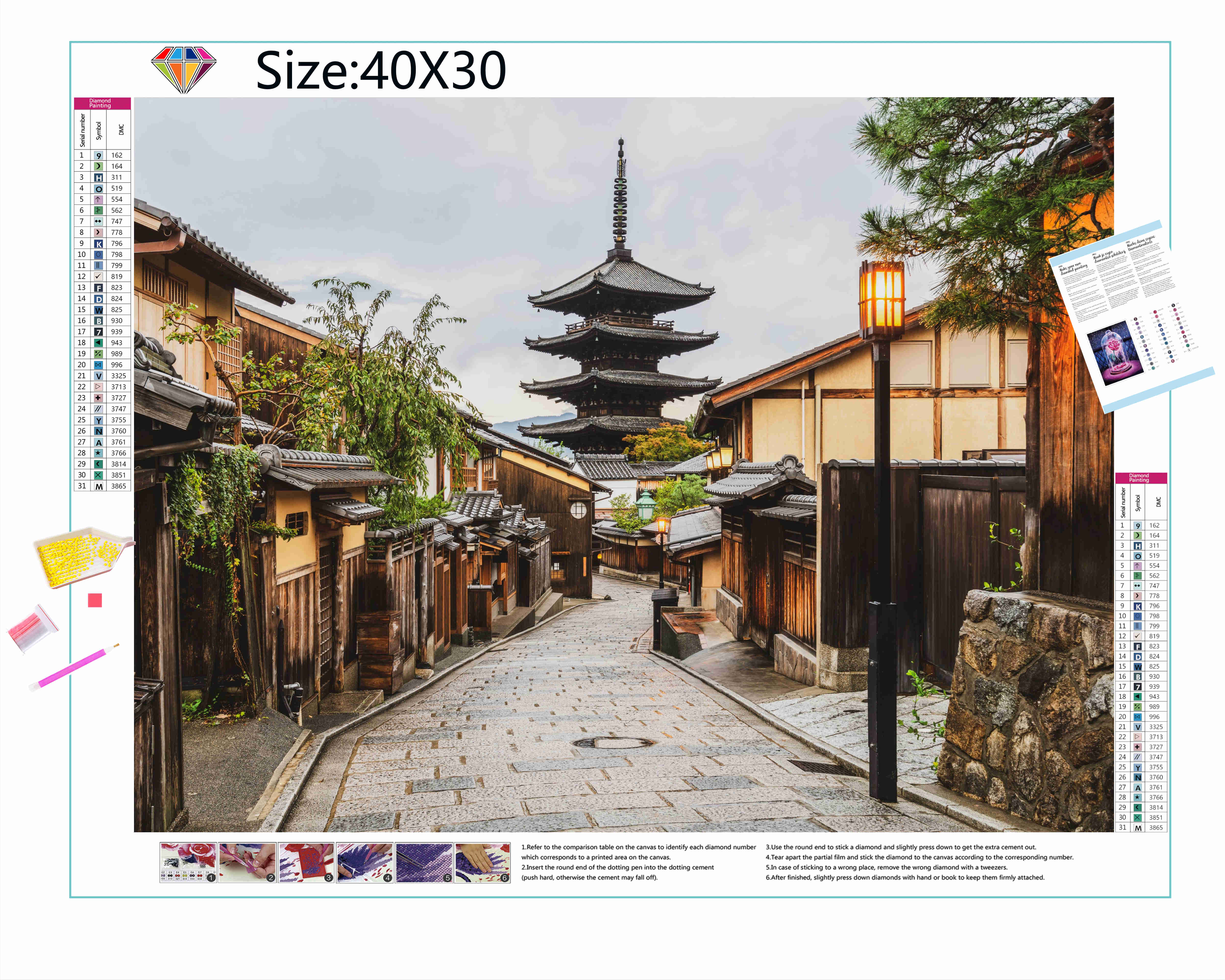 Le charme d’une histoire unique et d’une culture traditionnelle dans cette broderie diamant. Japon Vieux Village - j'adore la broderie diamant