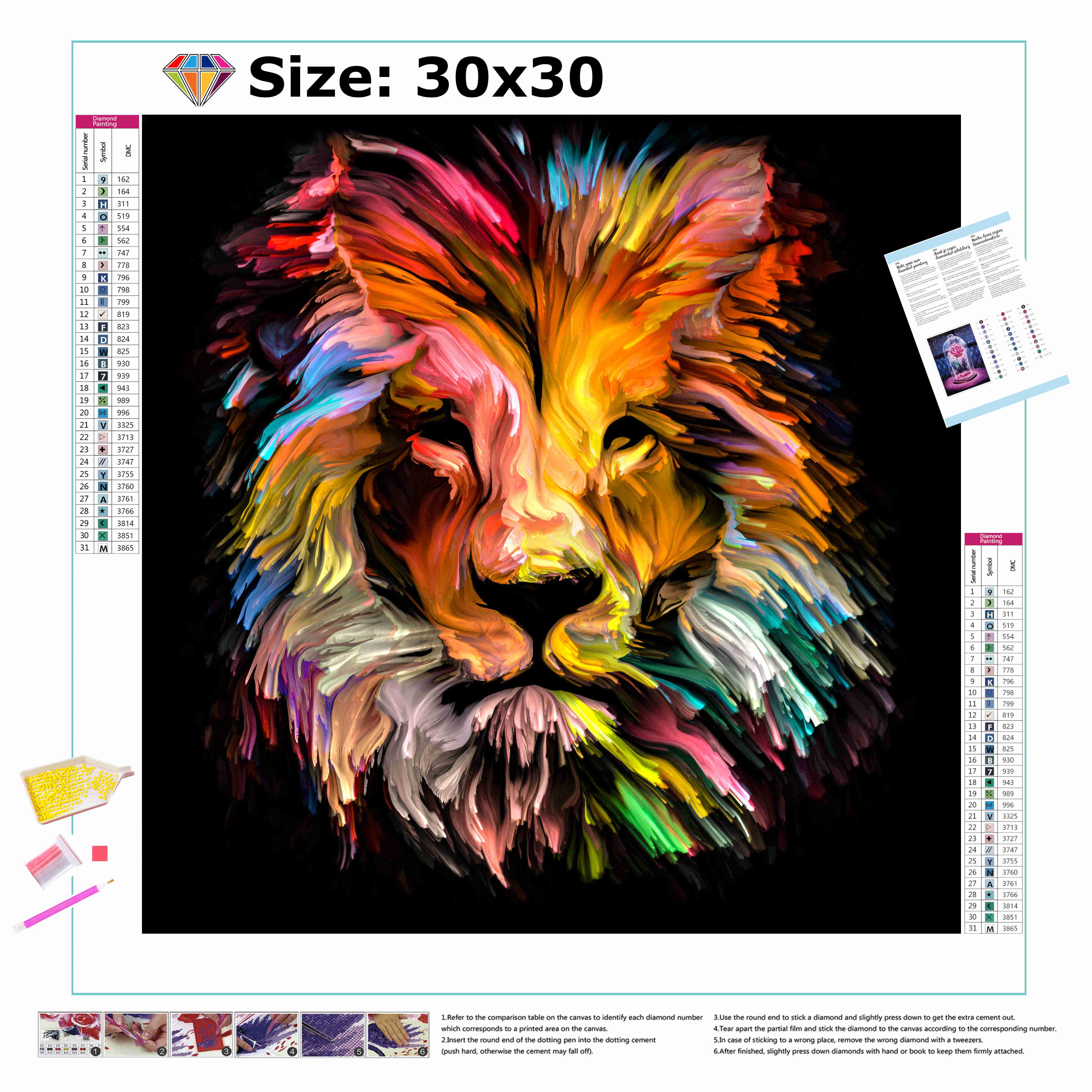 Découvrez le majestueux lion peinture qui rayonne de force et de vitalité dans cette broderie diamant. Lion Peinture - j'adore la broderie diamant