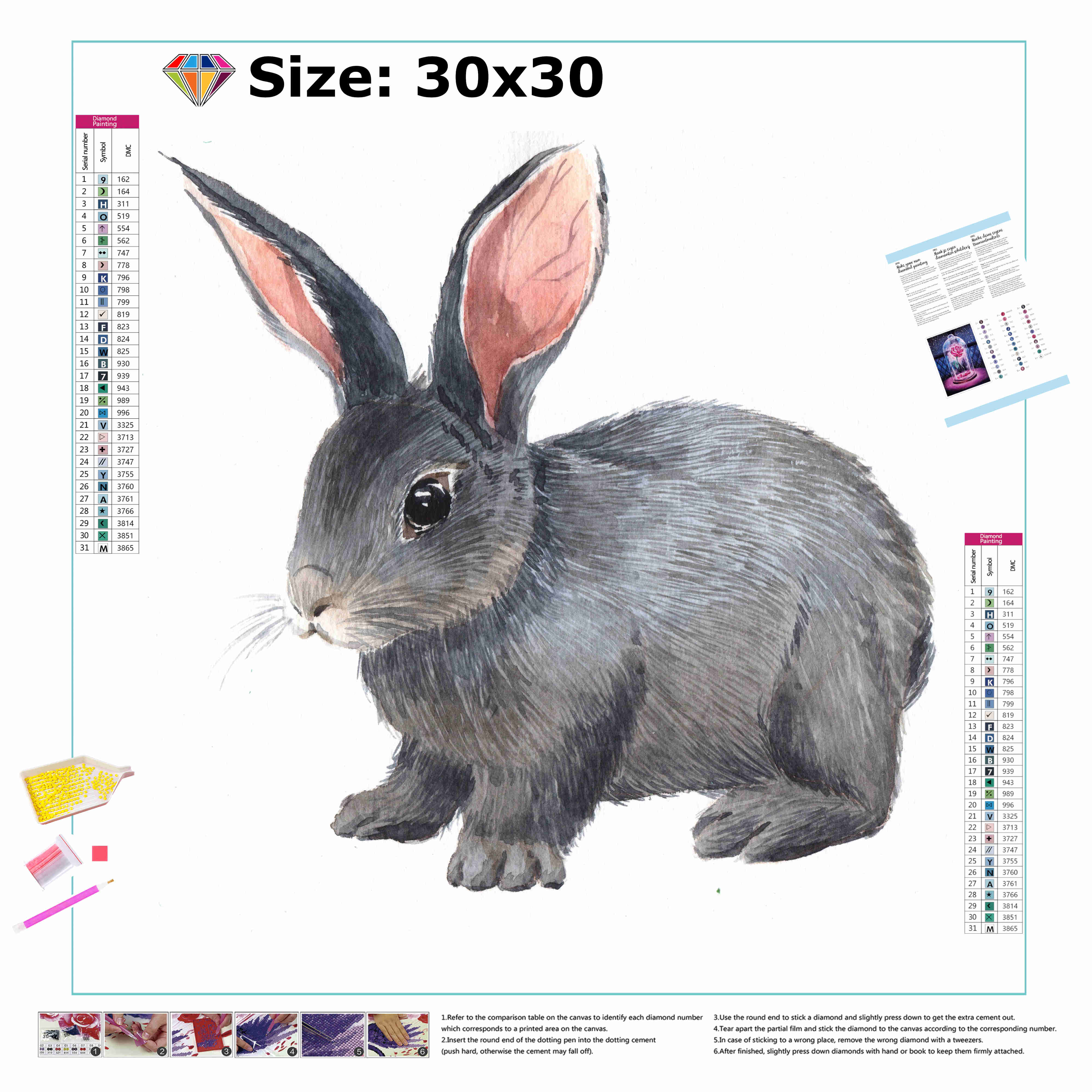 Révèle la beauté douce et naturelle du lapin gris dans cette broderie diamant. Lapin Gris - j'adore la broderie diamant