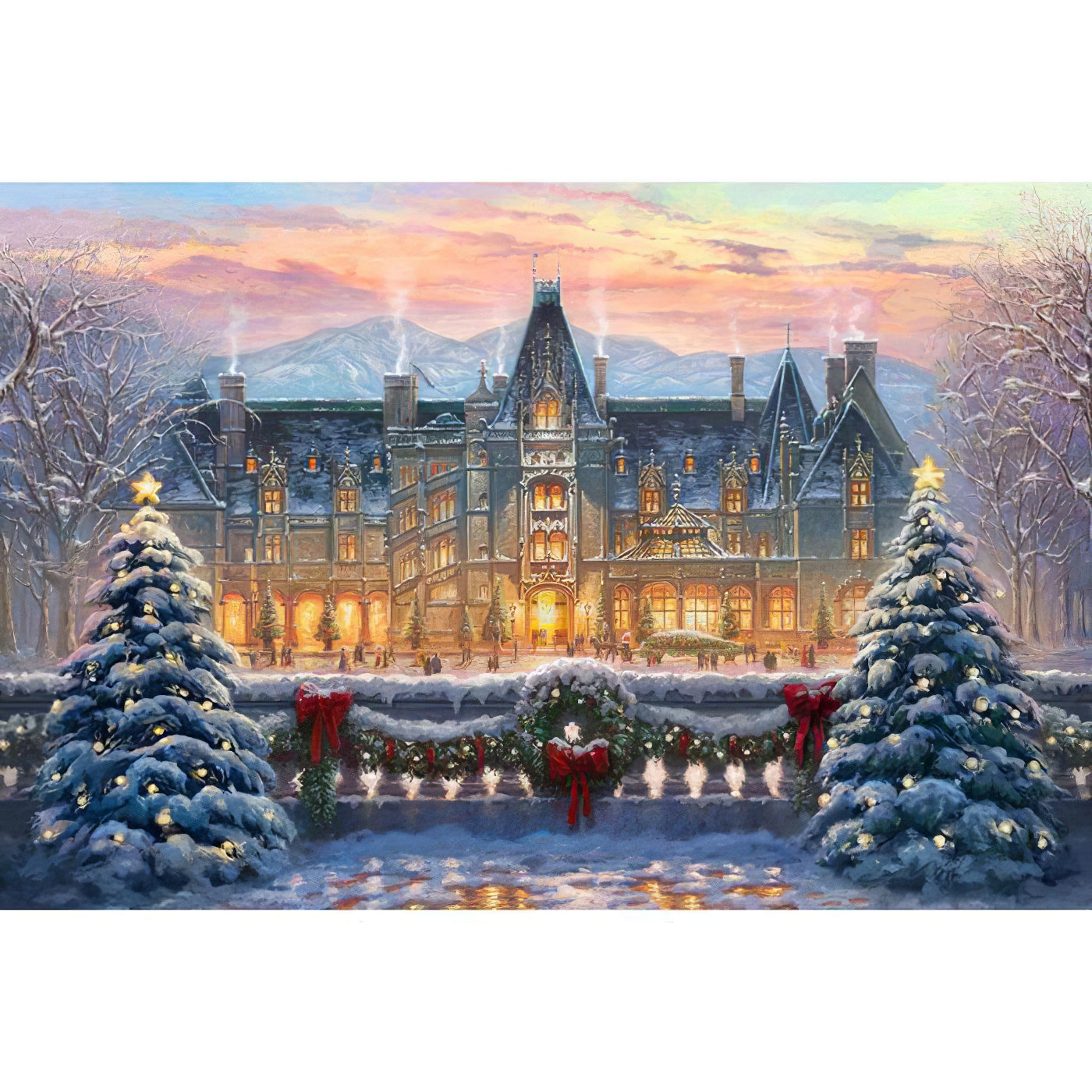 La maison est éclairée par la splendeur tranquille de l’hiver dans cette broderie diamant. Bel Arbre Noël Hiver Neige Maison - j'adore la broderie diamant