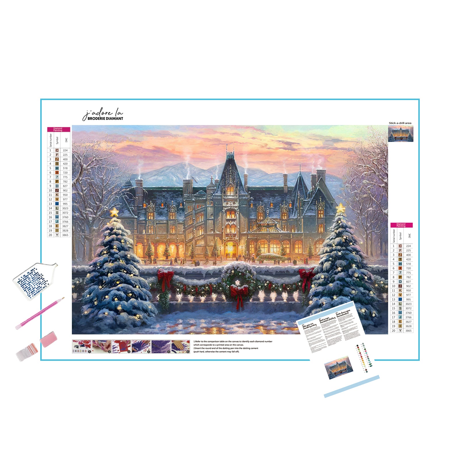 La maison est éclairée par la splendeur tranquille de l’hiver dans cette broderie diamant. Bel Arbre Noël Hiver Neige Maison - j'adore la broderie diamant