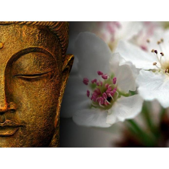 Un Bouddha avec des Fleurs Blanches